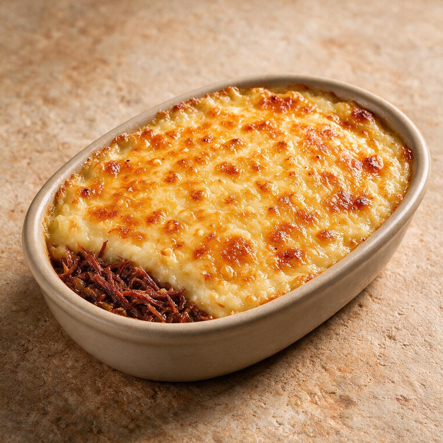 Escondidinho de carne seca com queijo coalho