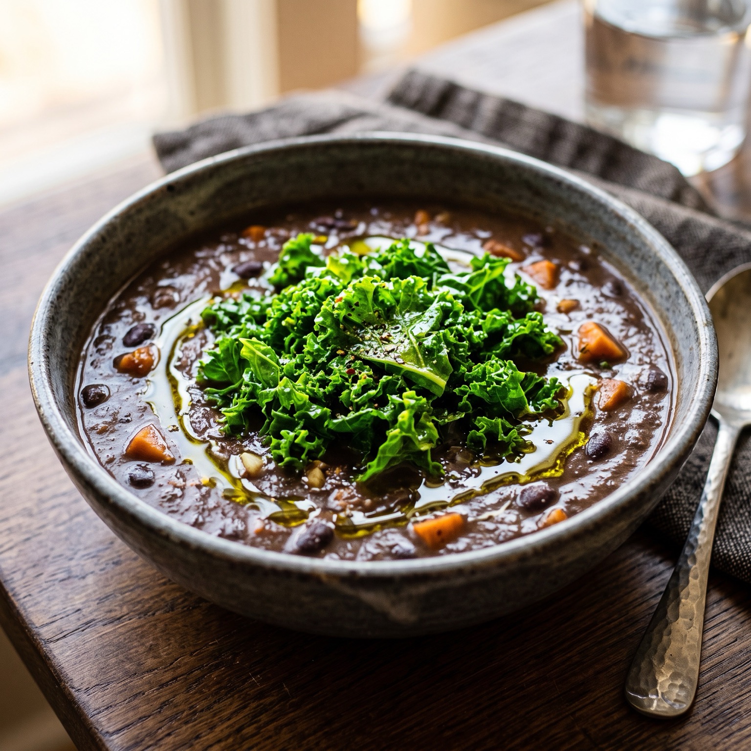 Sopa de Batata-Doce com Feijão e Couve